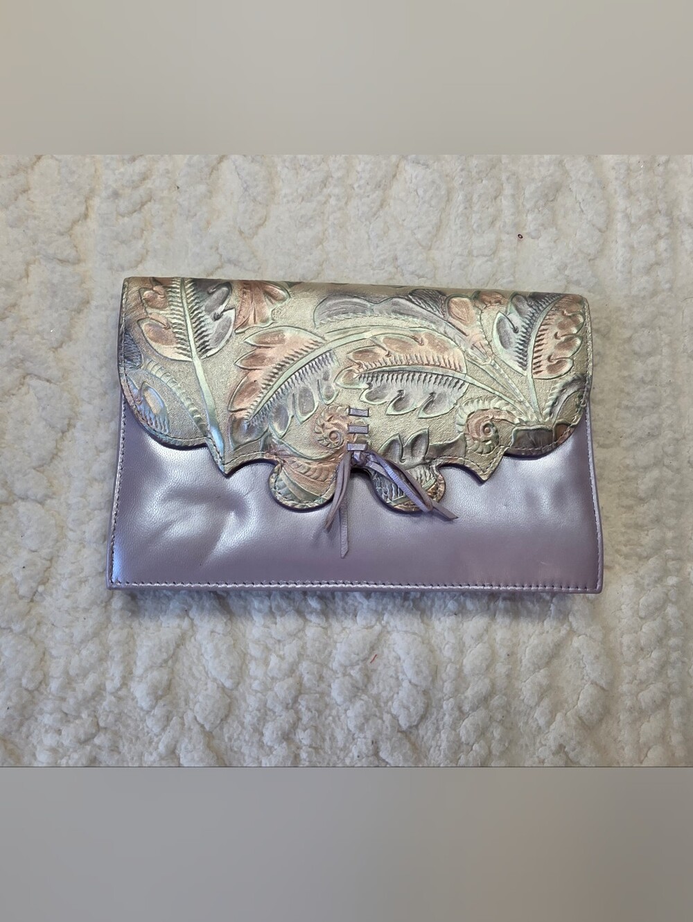 Monzo & Franco Metallic Lavender Embossed Floral Clutch Purse